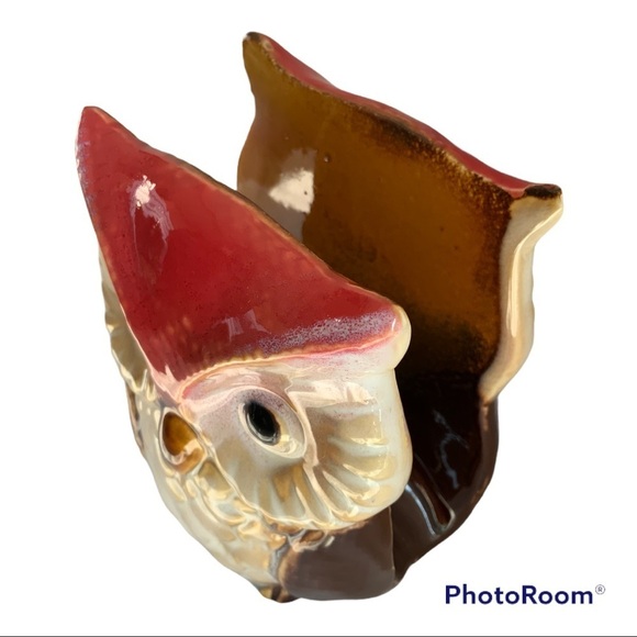 Owl Napkin Holder Hand Painted Glazed Ceramic Rustic Fall Autumn Colors - Picture 6 of 8